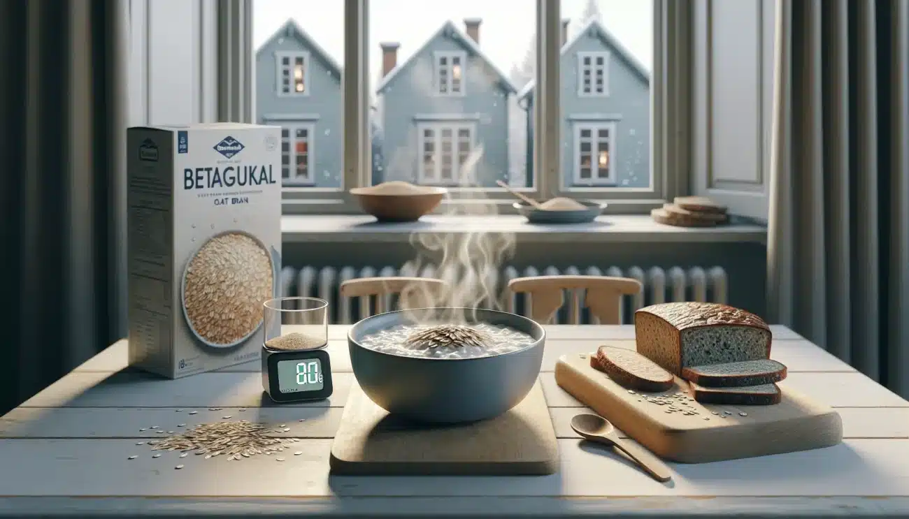 Norwegian breakfast with thick oat porridge and barley bread for lowering cholesterol