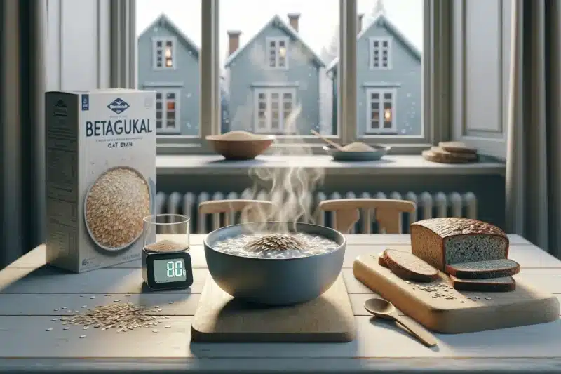 Norwegian breakfast with thick oat porridge and barley bread for lowering cholesterol